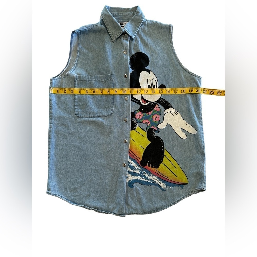 Vintage Jerry Leigh 90's Mickey Mouse Denim Button Blouse Sleeveless Top Medium - Picture 10 of 16